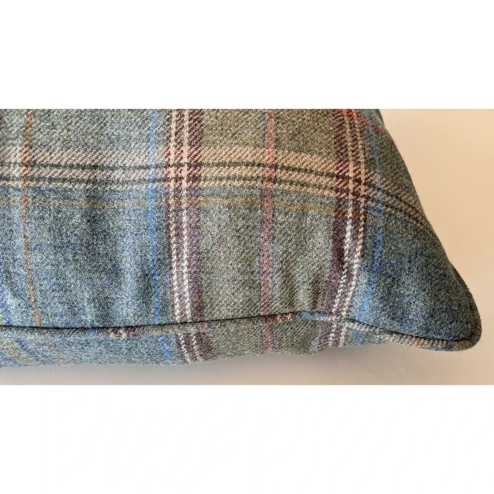 Shetland Plaid 100% Wool Custom Double Sided Pillow Cover Self Piped Trim Zip